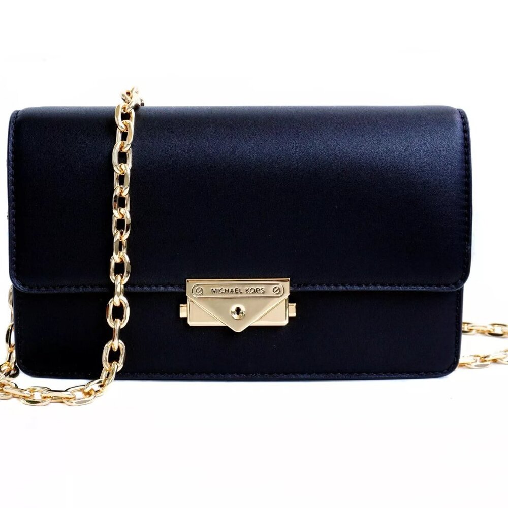 Michael Kors CECE Medium Flap Structured Clutch Chain Shoulder Bag Black NWT